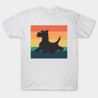 Scottish Terrier Dog Silhouette Vintage Sunset T-Shirt